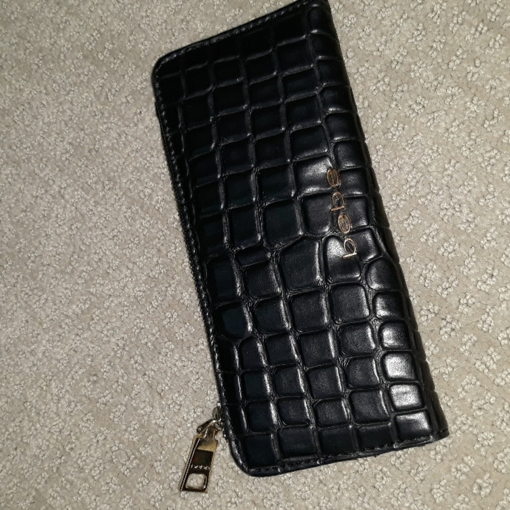 Bebe leather crocodile look black wallet.